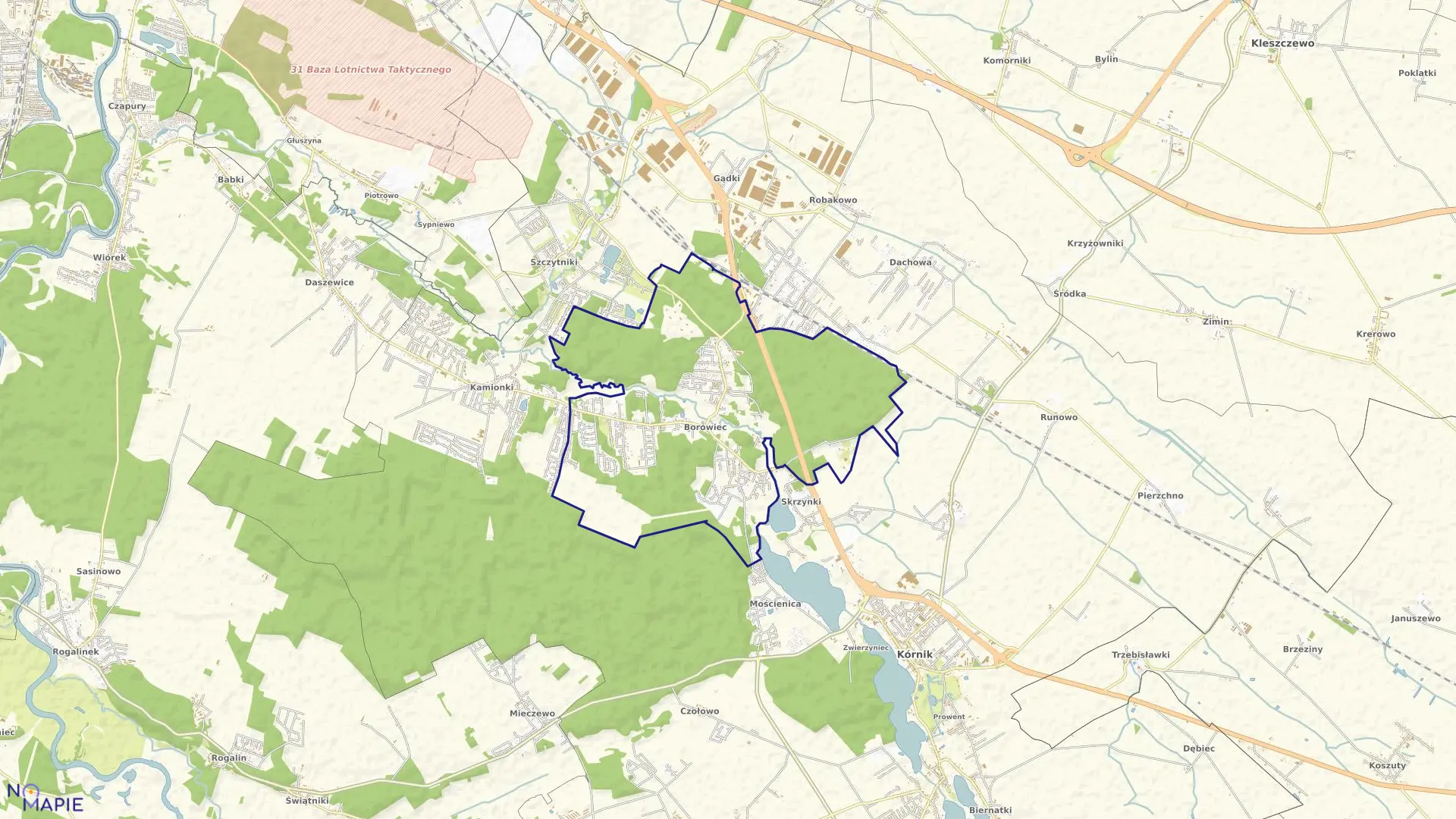 Mapa obrębu BORÓWIEC w gminie Kórnik