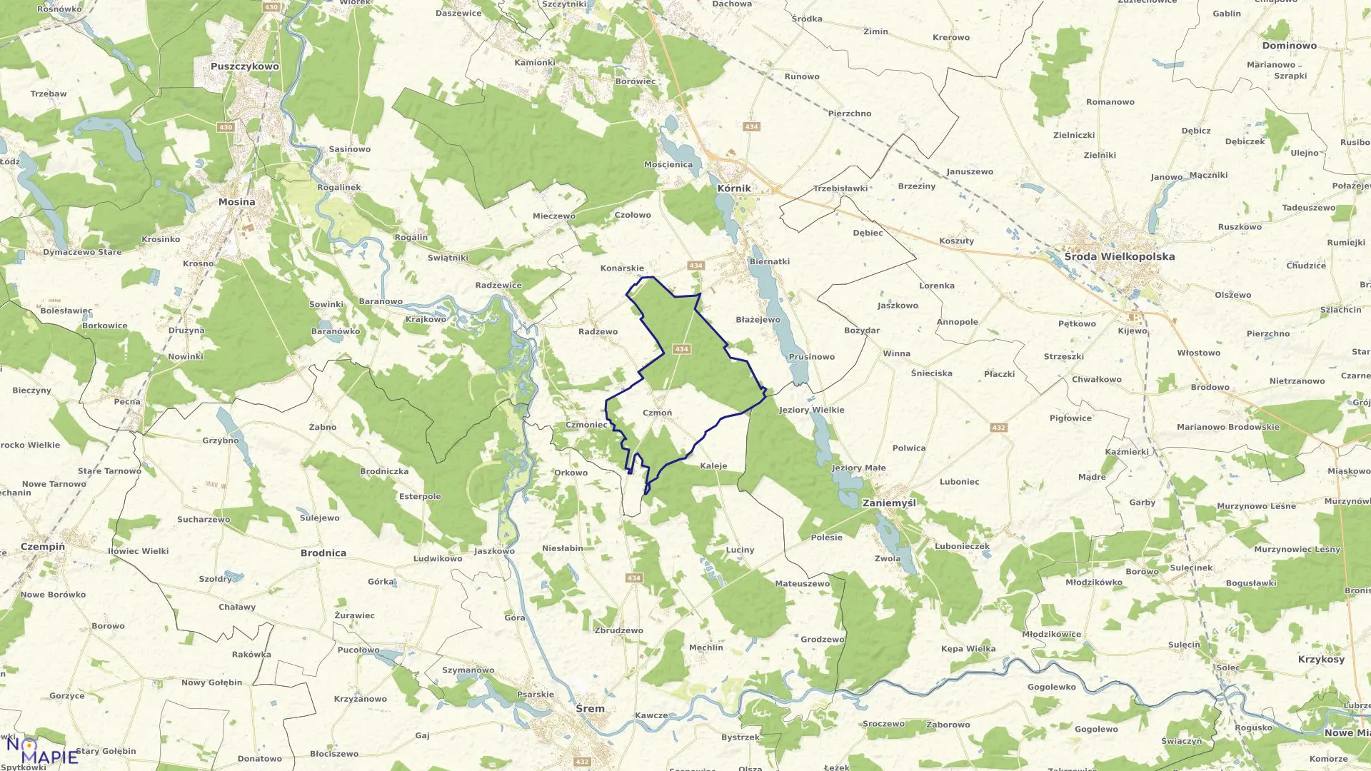 Mapa obrębu CZMOŃ w gminie Kórnik