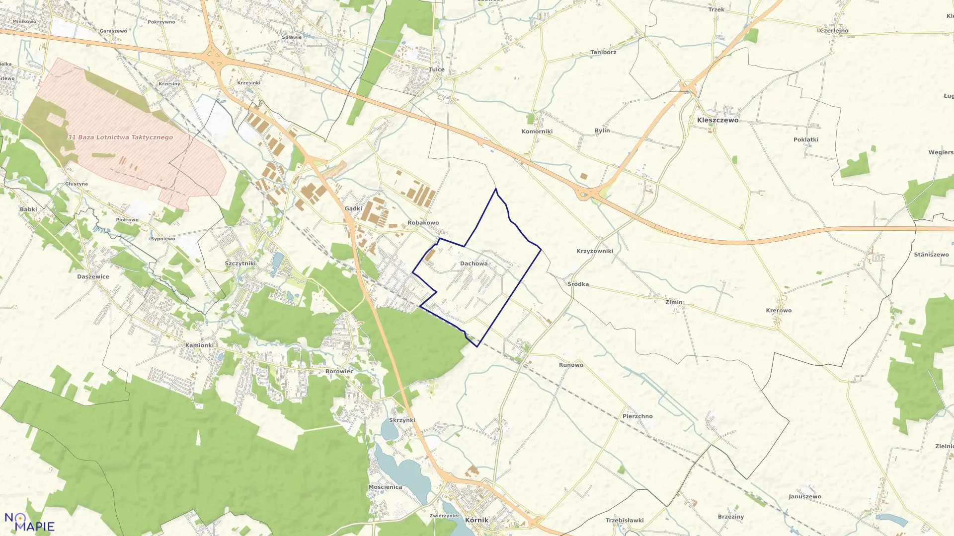 Mapa obrębu DACHOWA w gminie Kórnik