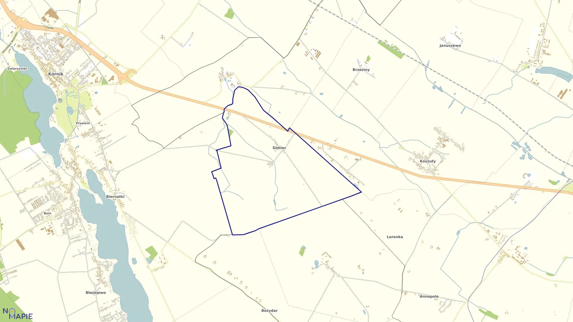 Mapa obrębu DĘBIEC w gminie Kórnik